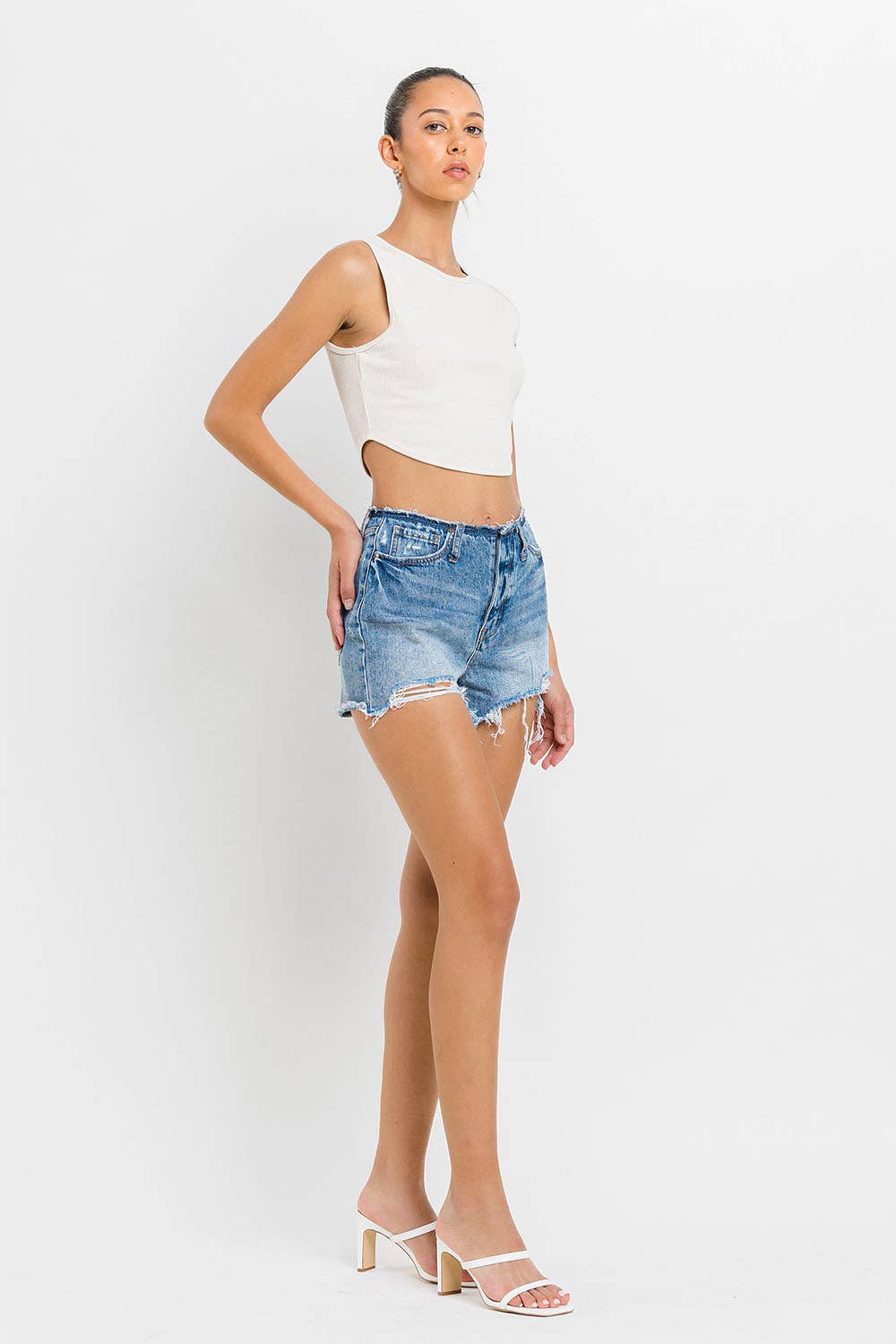 HIGH RISE BANDELSS DISTRESSED KanCan Shorts