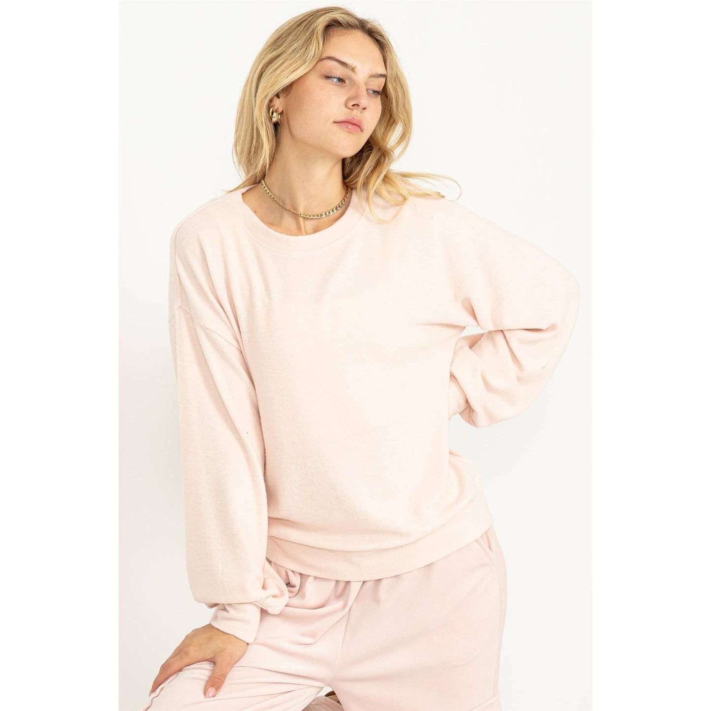 DZ23G158-Round Neck Balloon Sleeve Sweatshirt