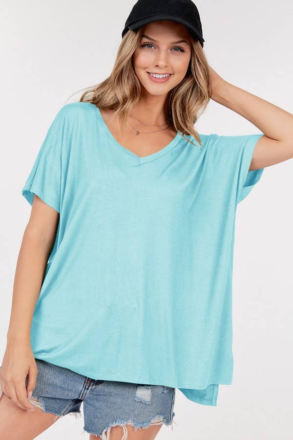 Basic Short Sleeve V Neck Boxy Top