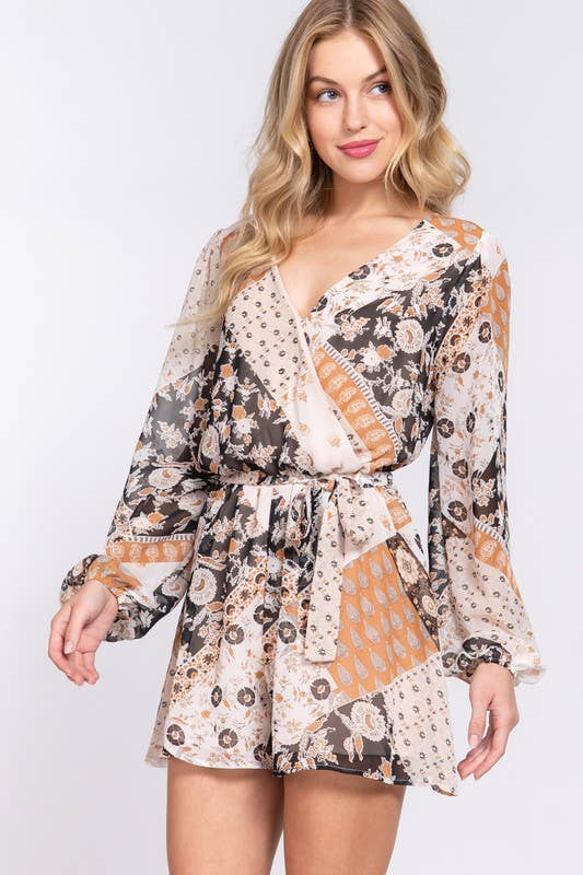 ✨ Bohemian Patchwork Print Wrap Romper