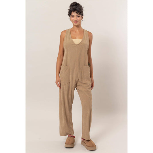 DZ24G048-Corduroy Jumpsuit With Patch Pockets