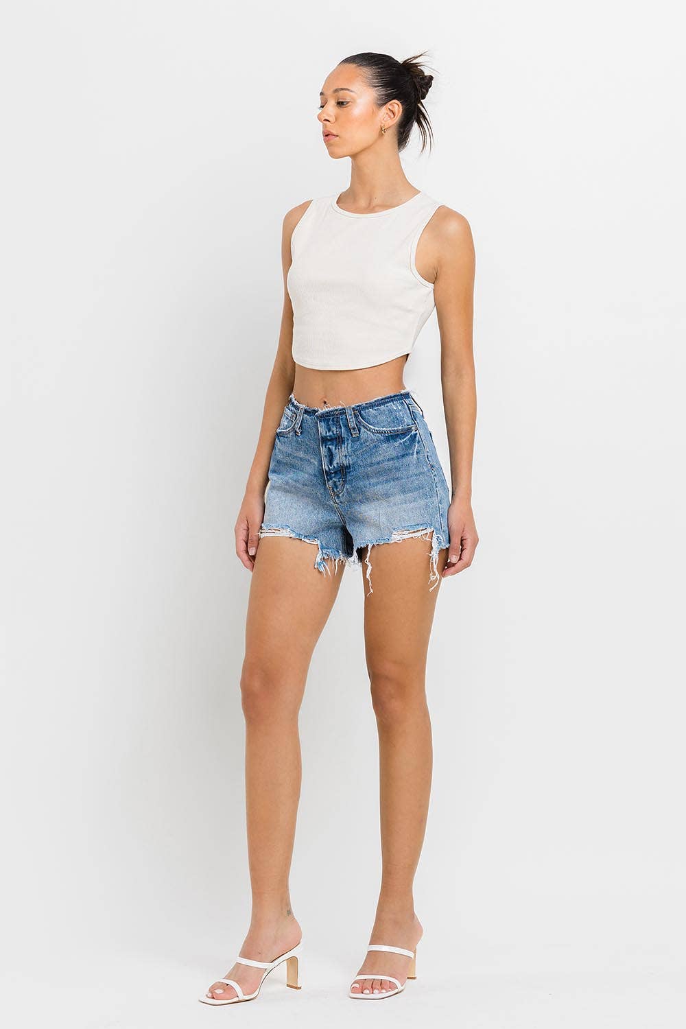 HIGH RISE BANDELSS DISTRESSED KanCan Shorts