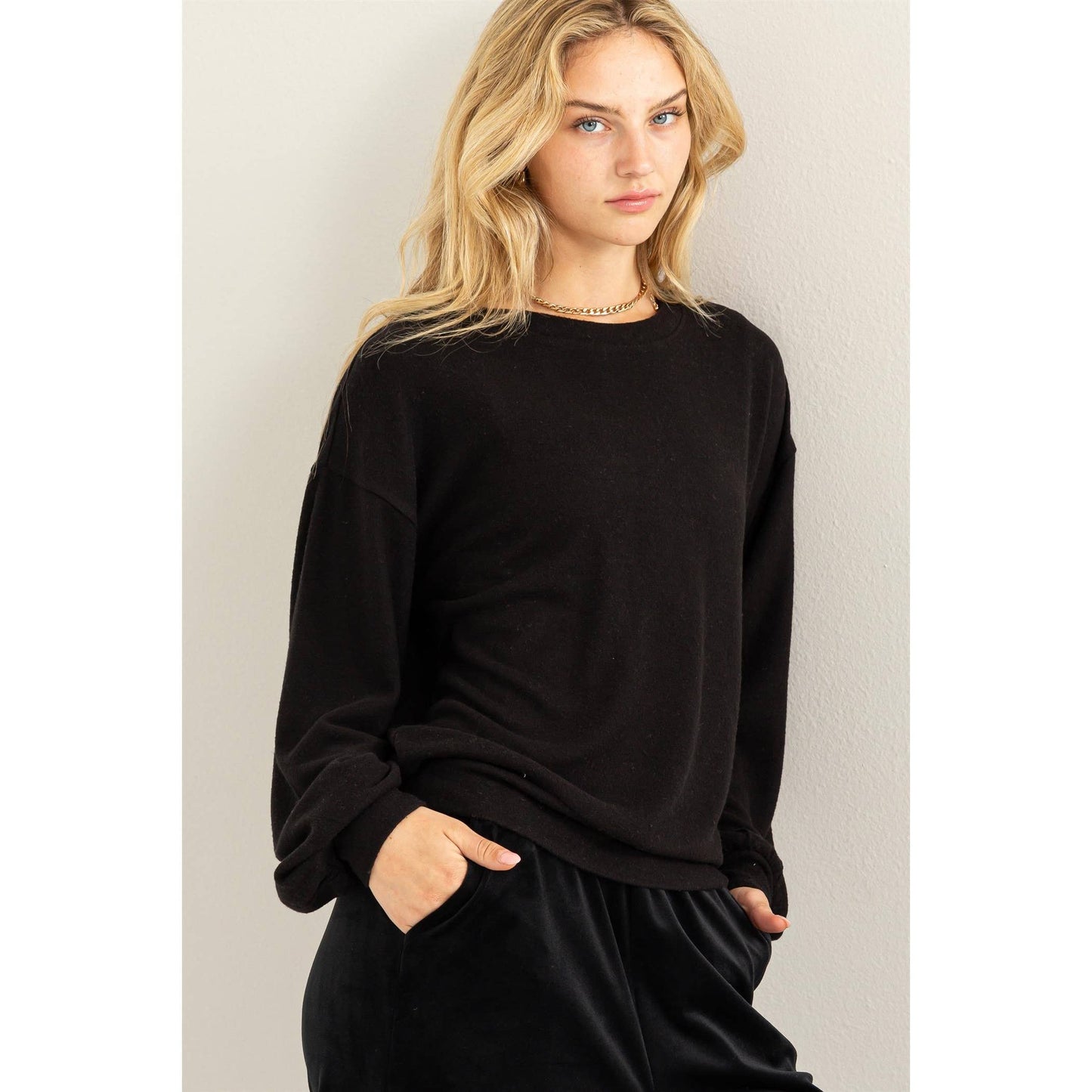DZ23G158-Round Neck Balloon Sleeve Sweatshirt