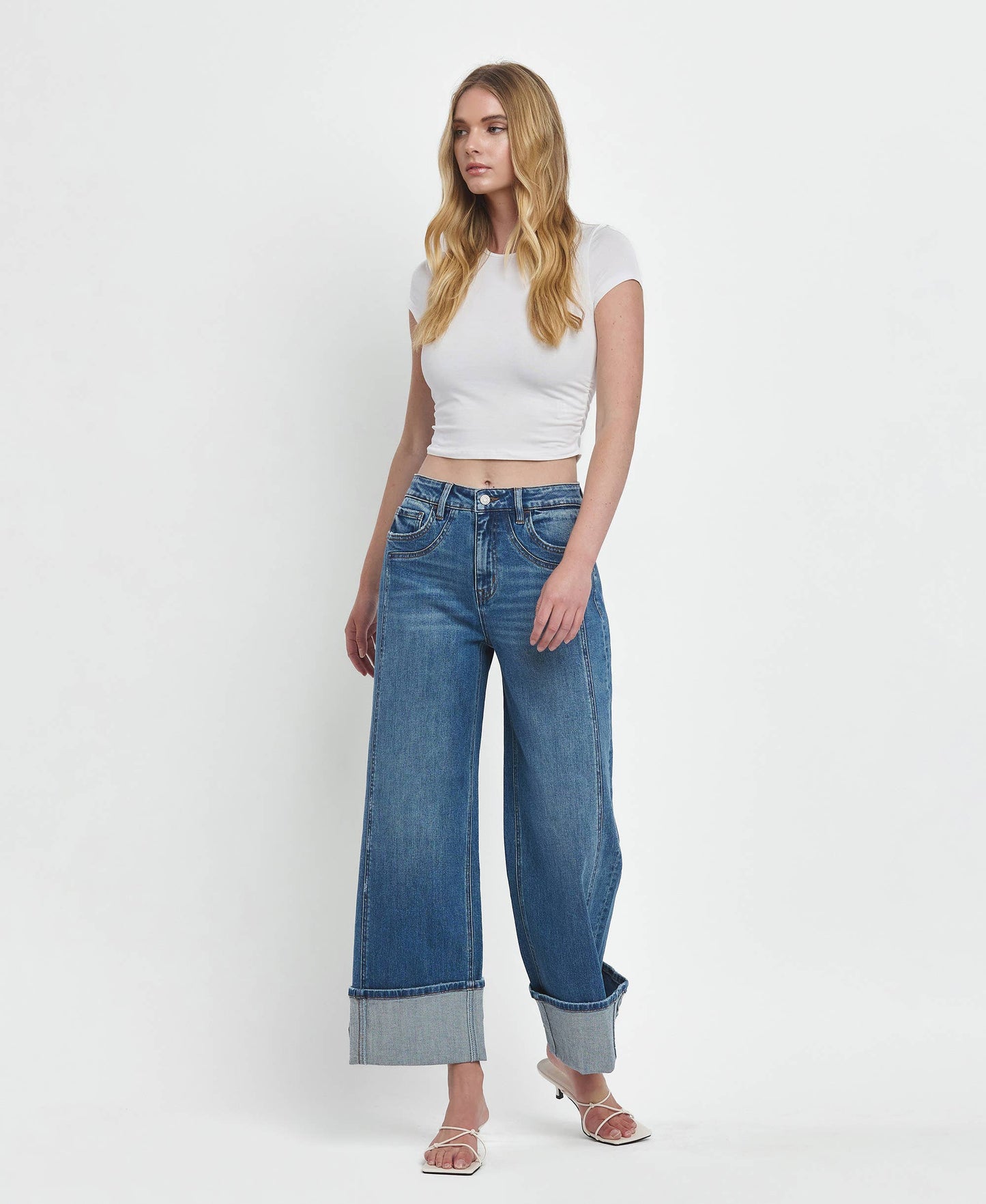 SUPER HIGH RISE CUFFED BAGGY WIDE JEANS F5856