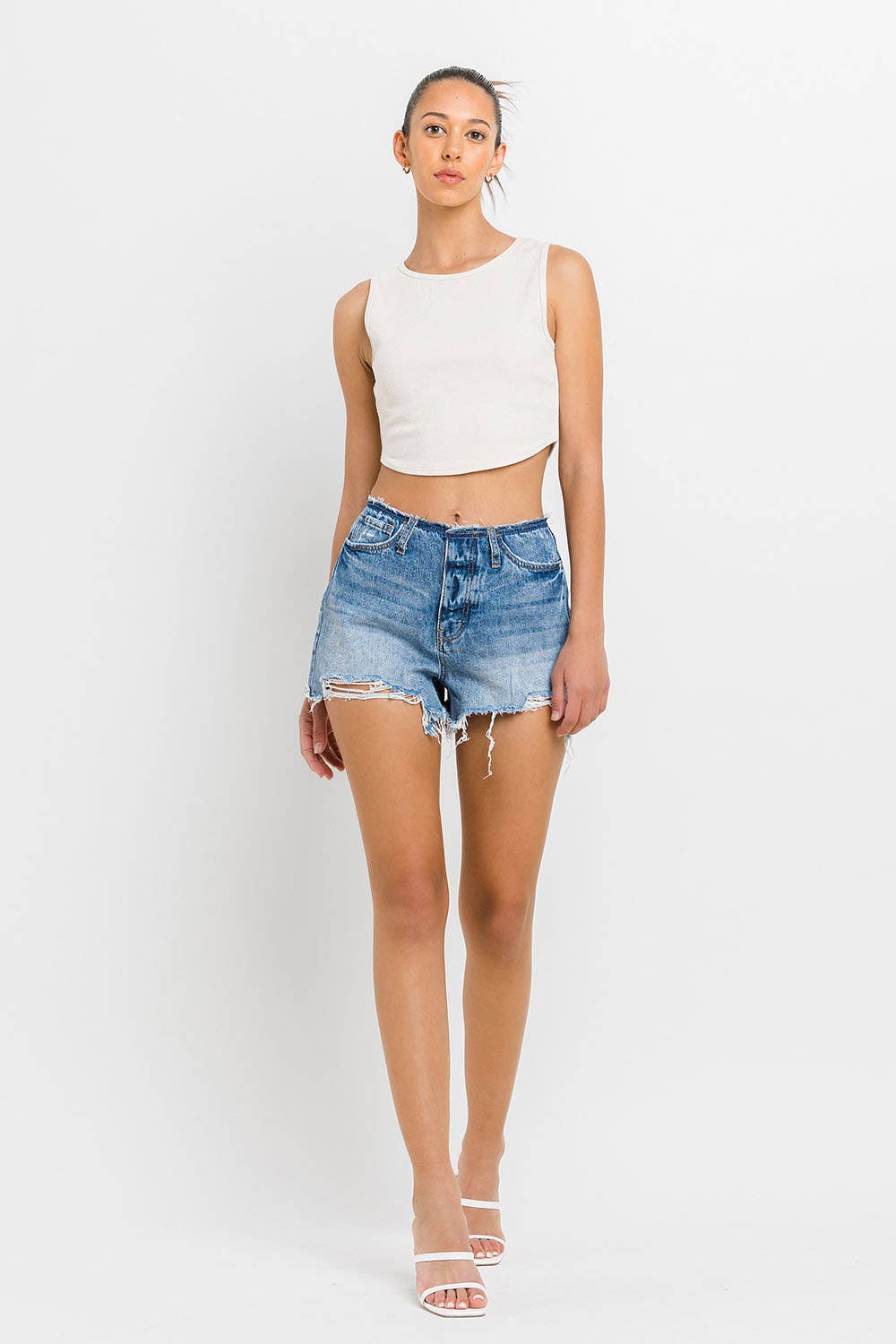 HIGH RISE BANDELSS DISTRESSED KanCan Shorts