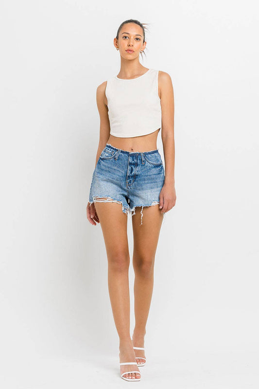 HIGH RISE BANDELSS DISTRESSED KanCan Shorts