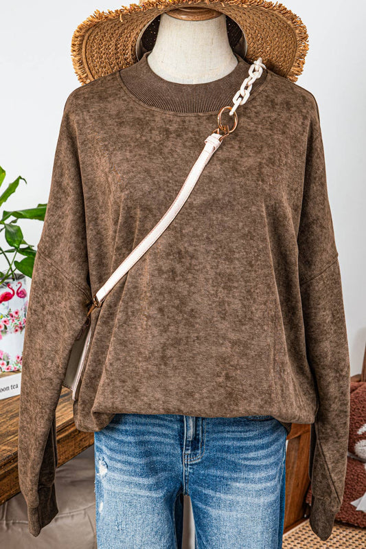Fashion-W Drop Shoulder Crew Neck Pullover Sweatshirt*S-2XL