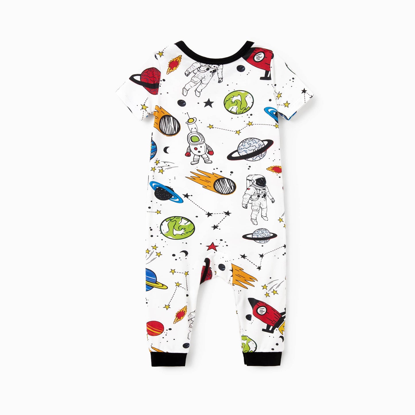 Space Theme Print Short-sleeve Matching Bamboo Pajama Set
