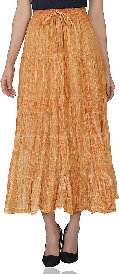 Women's Hippie Bohemian Gypsy Crinkle Tie Dye Long Skirt (Co