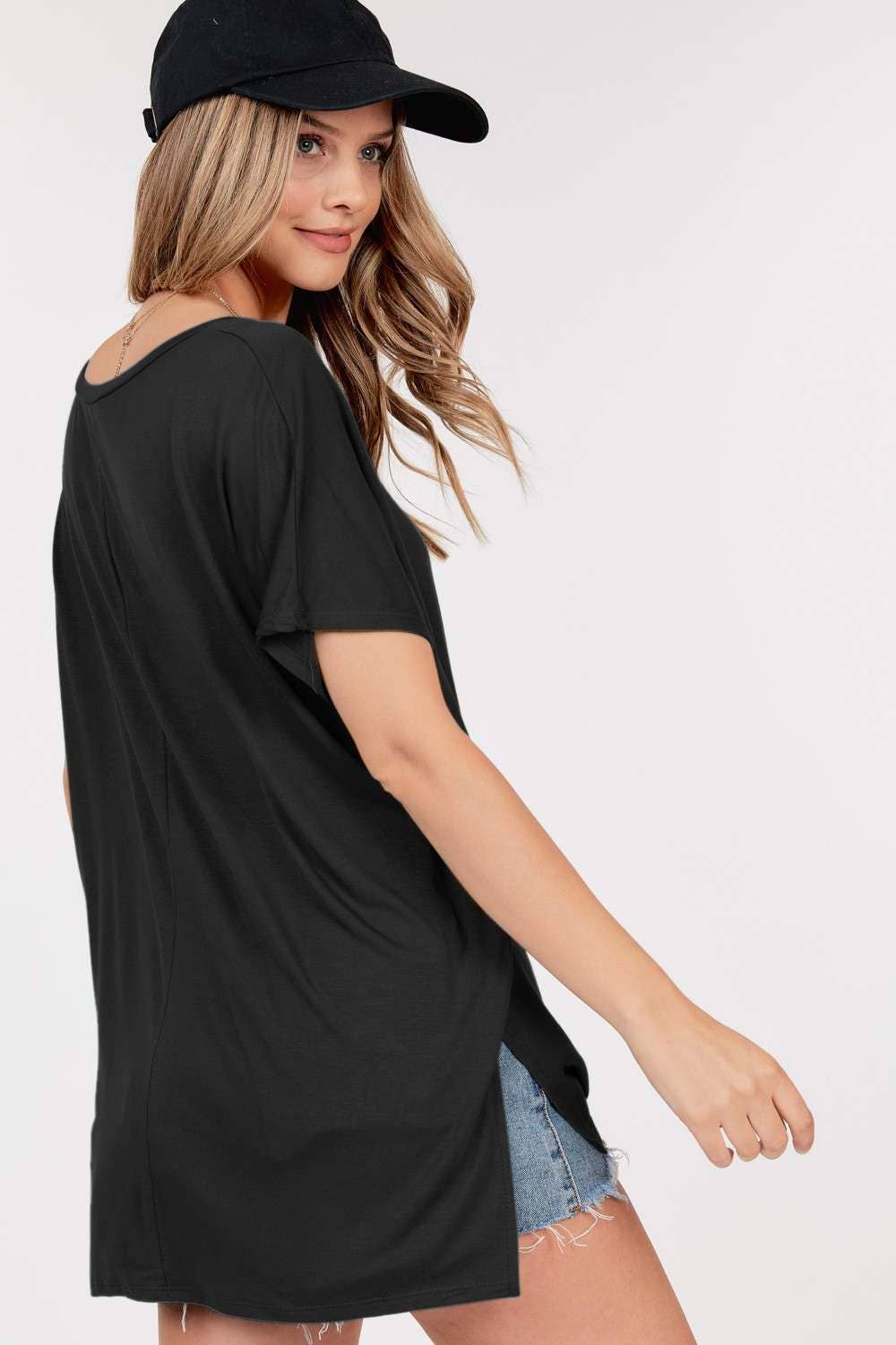 Basic Short Sleeve V Neck Boxy Top