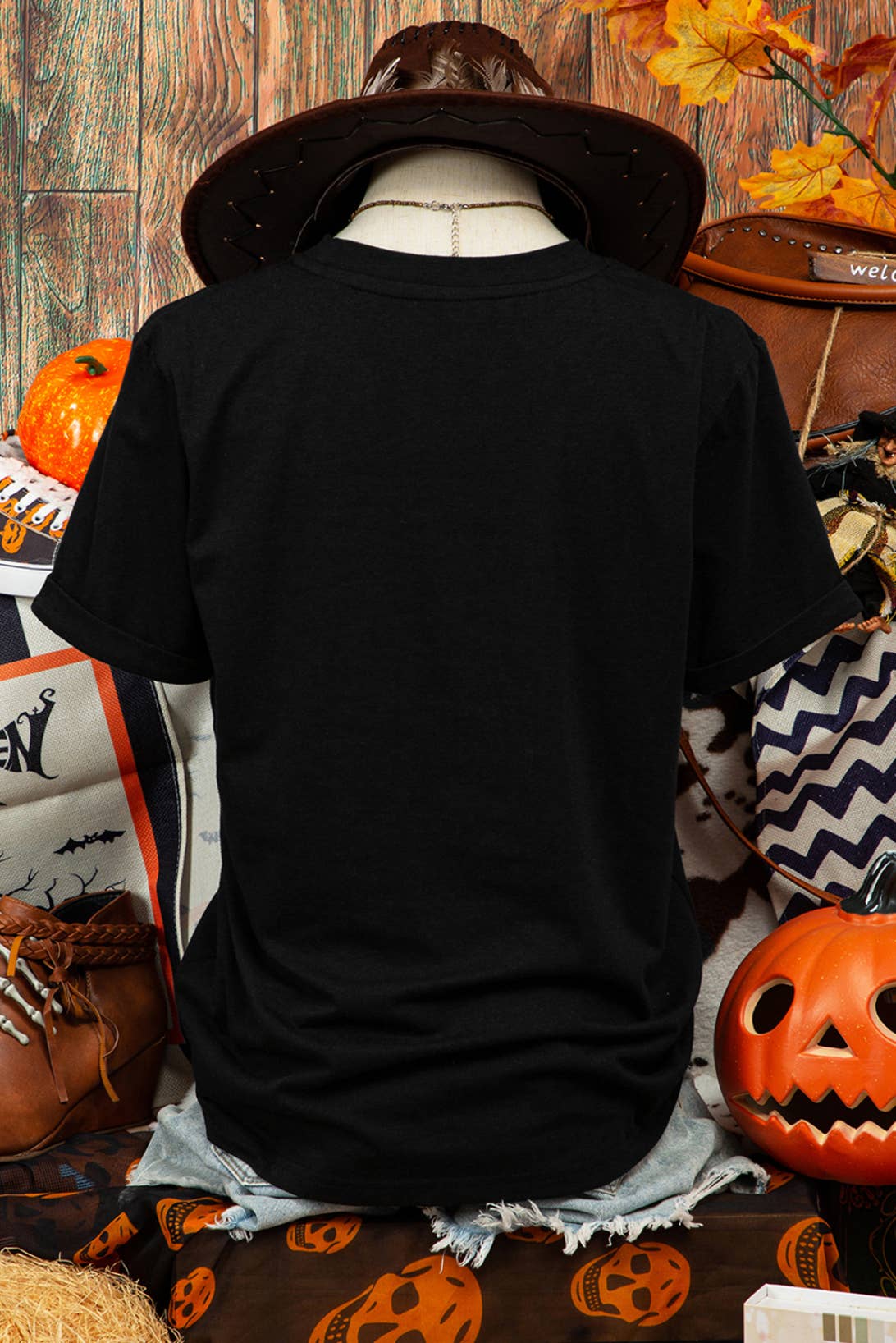 Fall Glitter Ghost Graphic Crew Neck Halloween T Shirt
