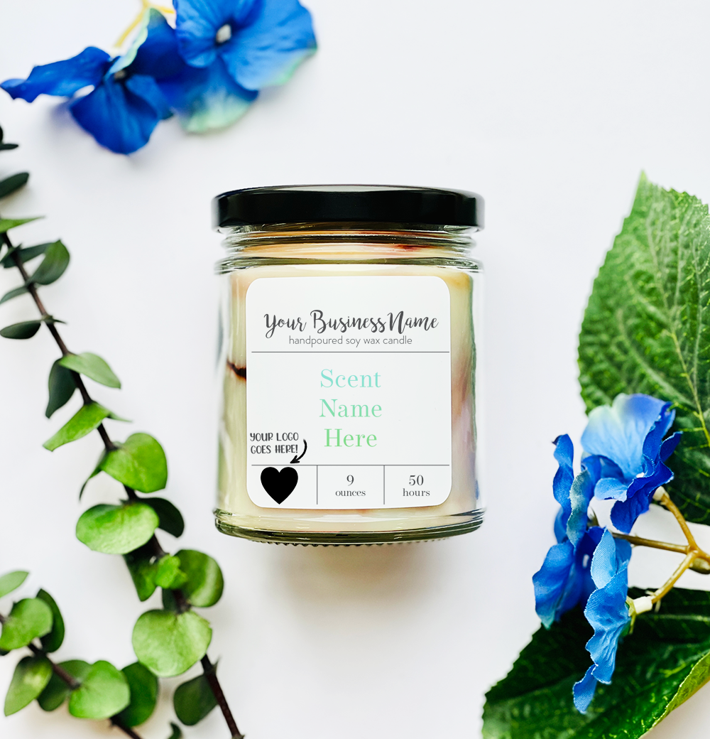 9 oz. Candles - Your Business Name + Small Logo Signature