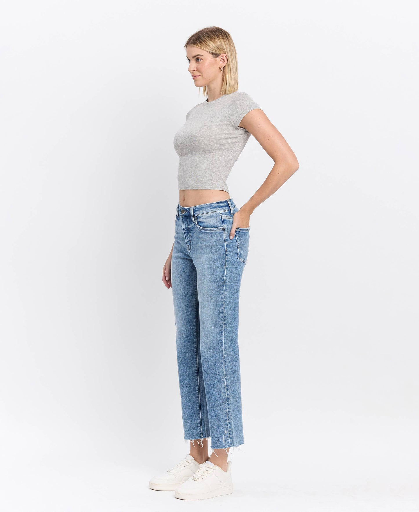 HIGH RISE ANKLE STRAIGHT JEANS F5866
