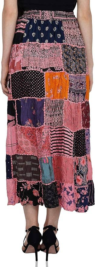 Women's Hippie Patchwork Vintage Bohemian Long Skirt Maxi
