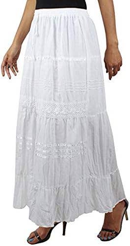 Women's Cotton Lace & Ribbon Tiered Boho Long Maxi Skirt