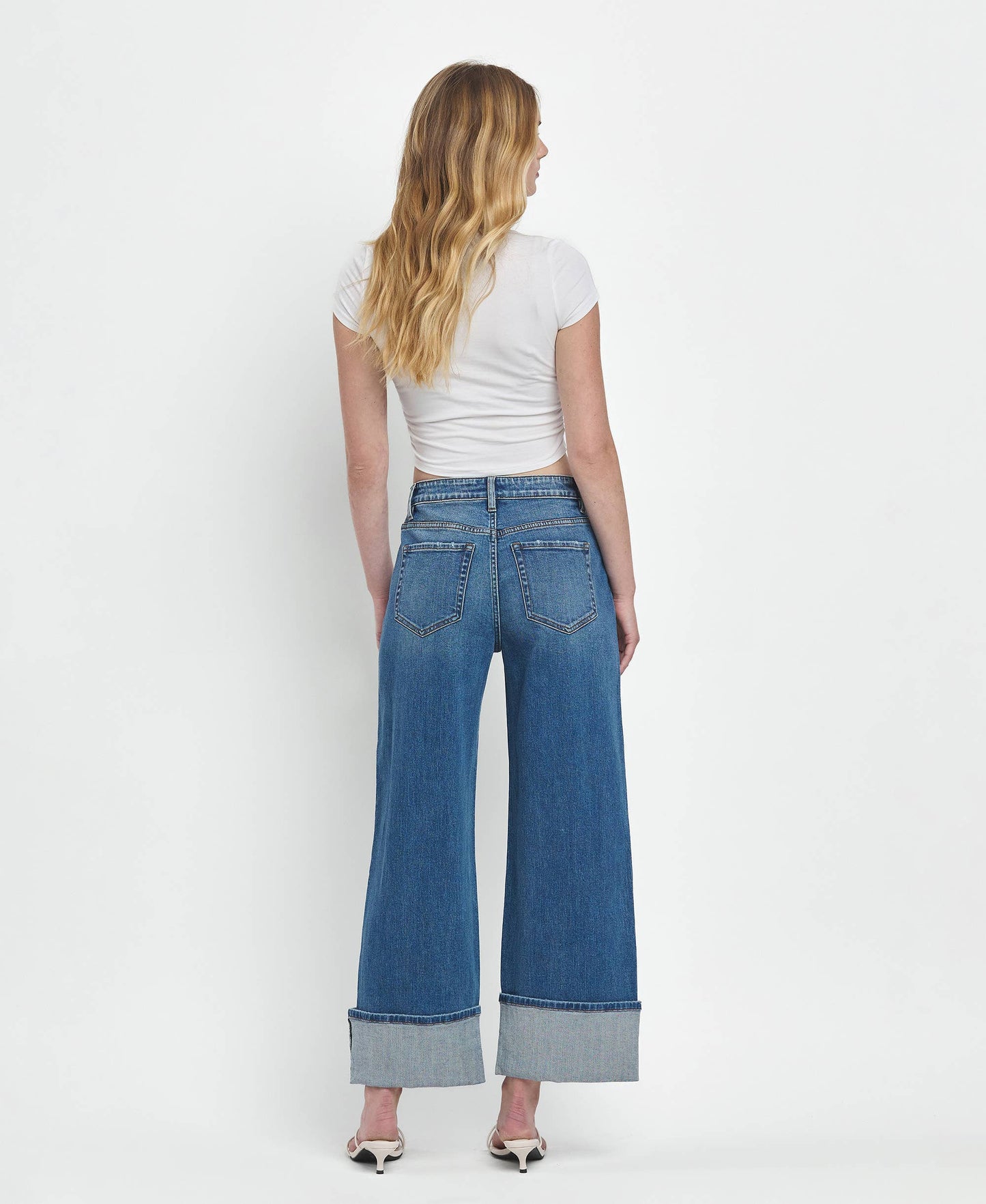 SUPER HIGH RISE CUFFED BAGGY WIDE JEANS F5856