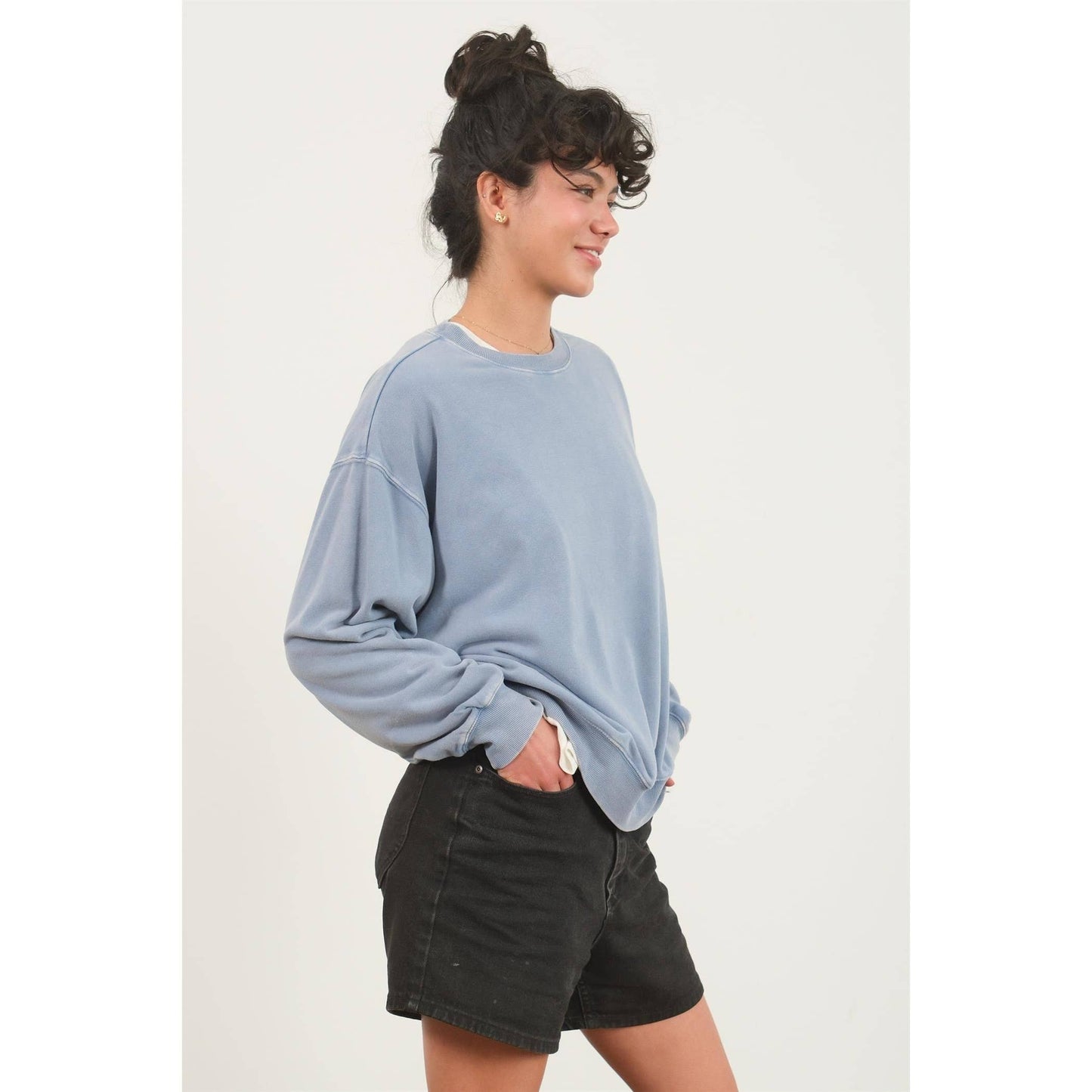 DZ24E438-Drop Shoulders Crew Neck Sweatshirt