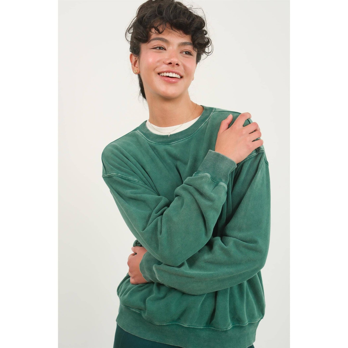 DZ24E438-Drop Shoulders Crew Neck Sweatshirt