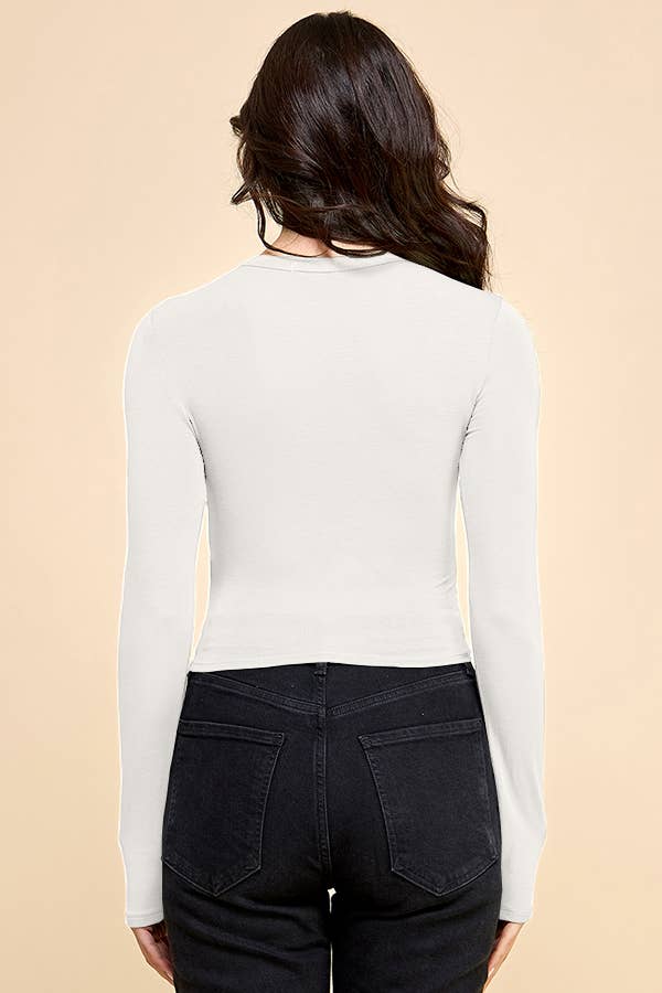 Cut Out Front Doubled Long Sleeve Crop Top
