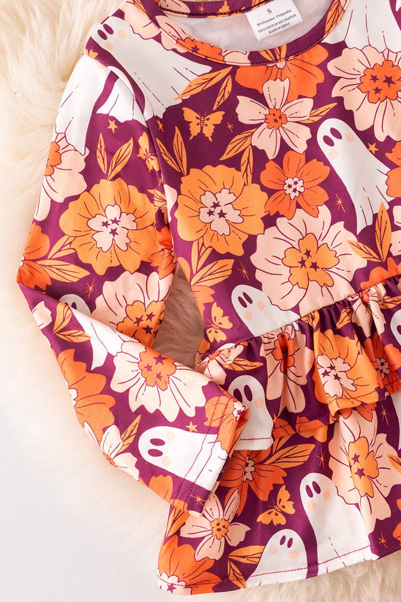 🎟️Ghost floral printed ruffle tunic and pants. OFG52305 Sol