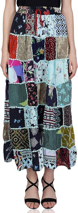 Women's Hippie Patchwork Vintage Bohemian Long Skirt Maxi