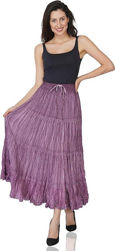 Women's Hippie Bohemian Gypsy Crinkle Tie Dye Long Skirt (Co