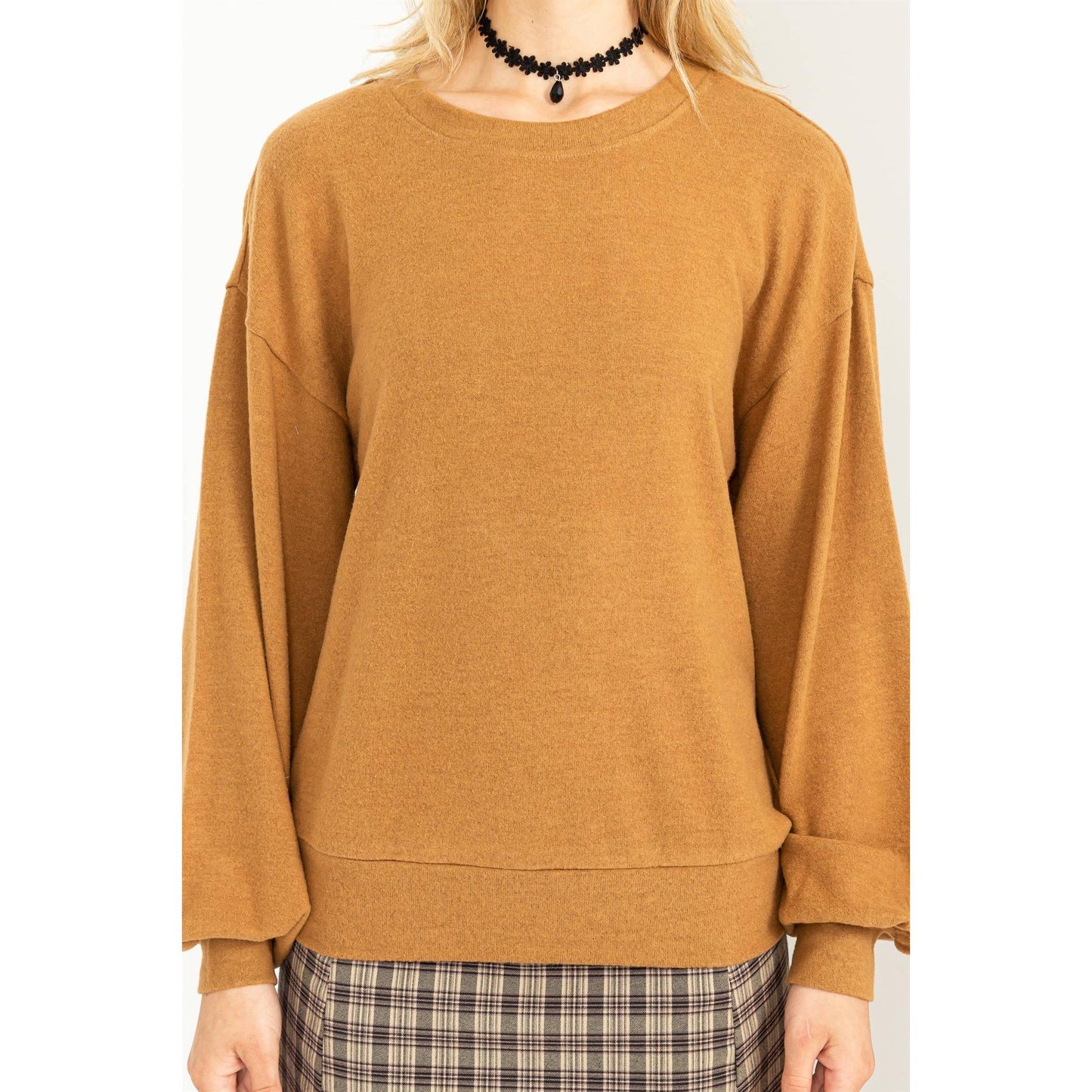 DZ23G158-Round Neck Balloon Sleeve Sweatshirt