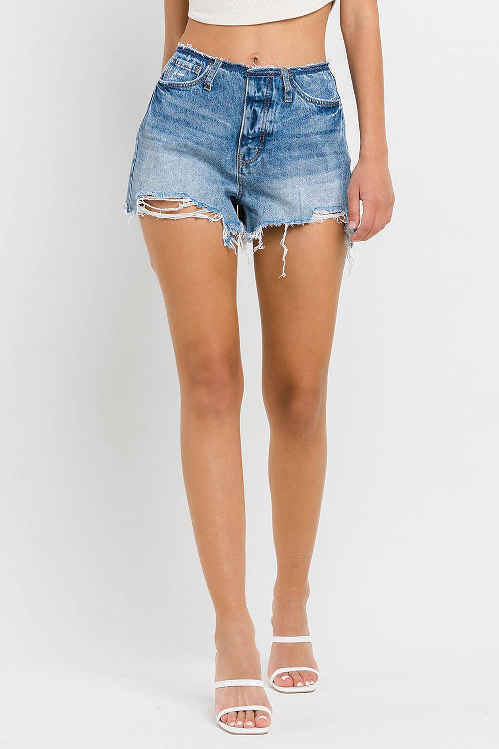 HIGH RISE BANDELSS DISTRESSED KanCan Shorts