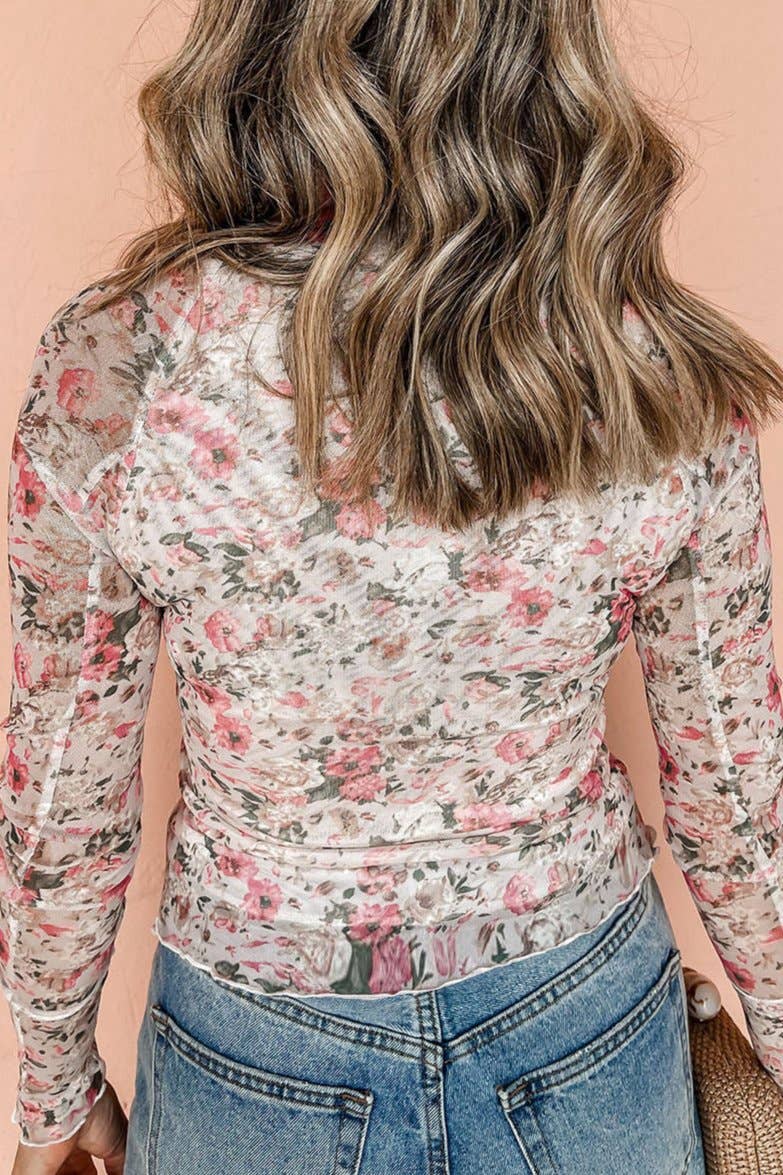 Floral Mesh Long Sleeve Blouse