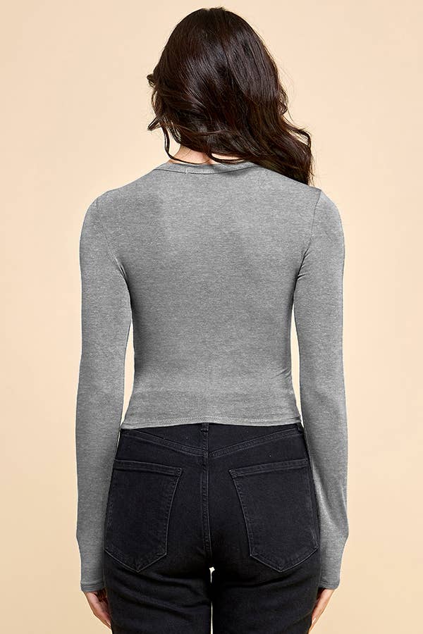 Cut Out Front Doubled Long Sleeve Crop Top