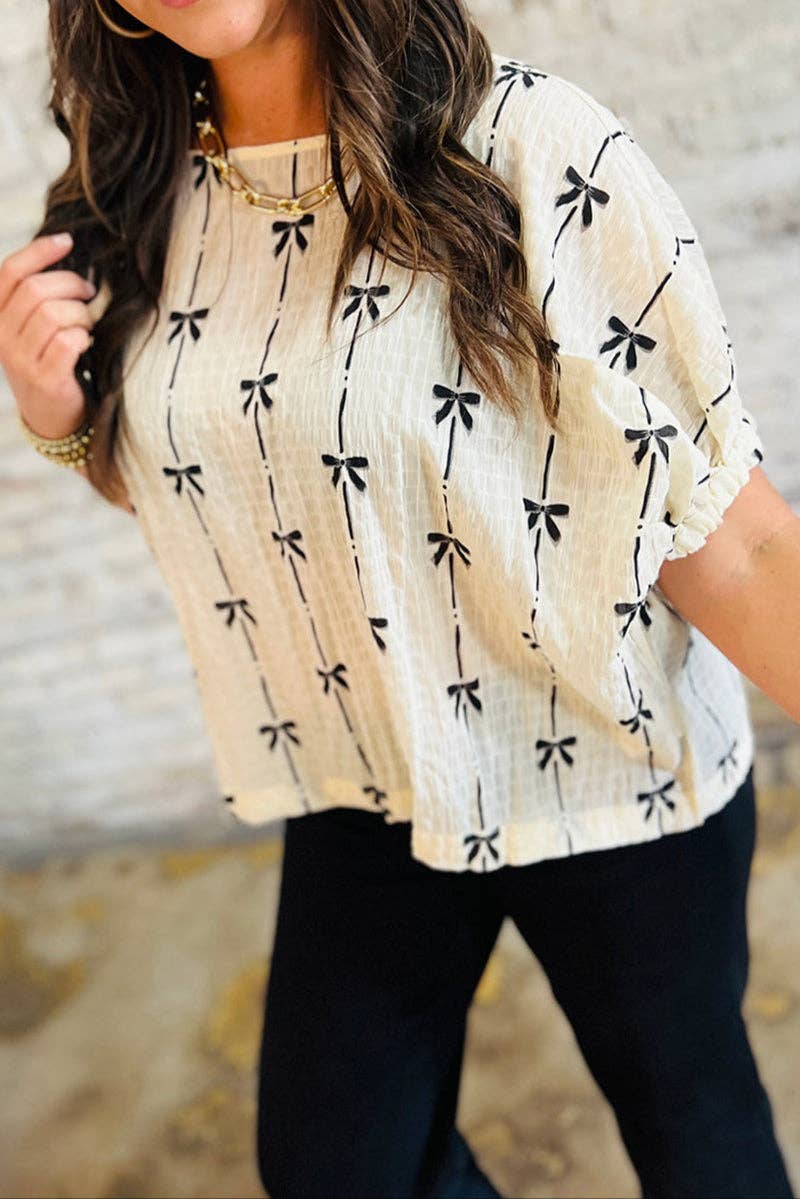 Bow Textured Puff Sleeve Top
