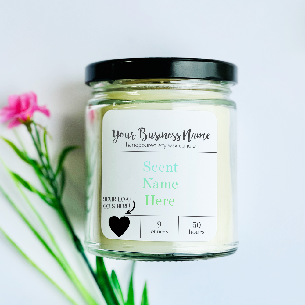 9 oz. Candles - Your Business Name + Small Logo Signature