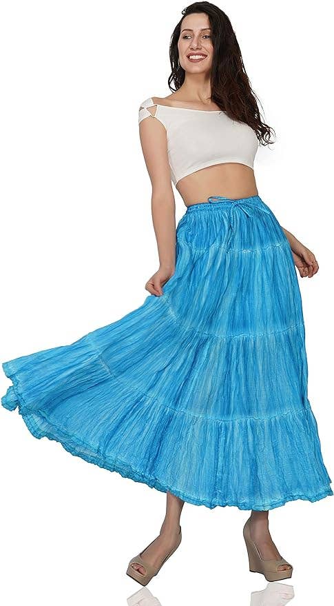 Women's Hippie Bohemian Gypsy Crinkle Tie Dye Long Skirt (Co