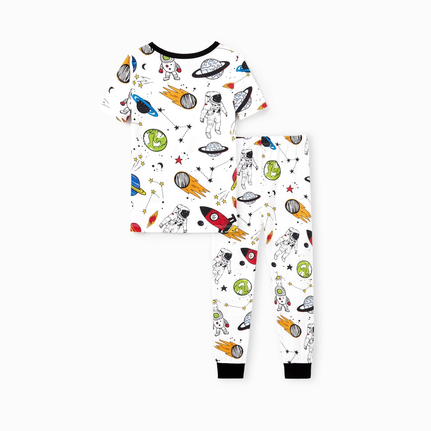 Space Theme Print Short-sleeve Matching Bamboo Pajama Set