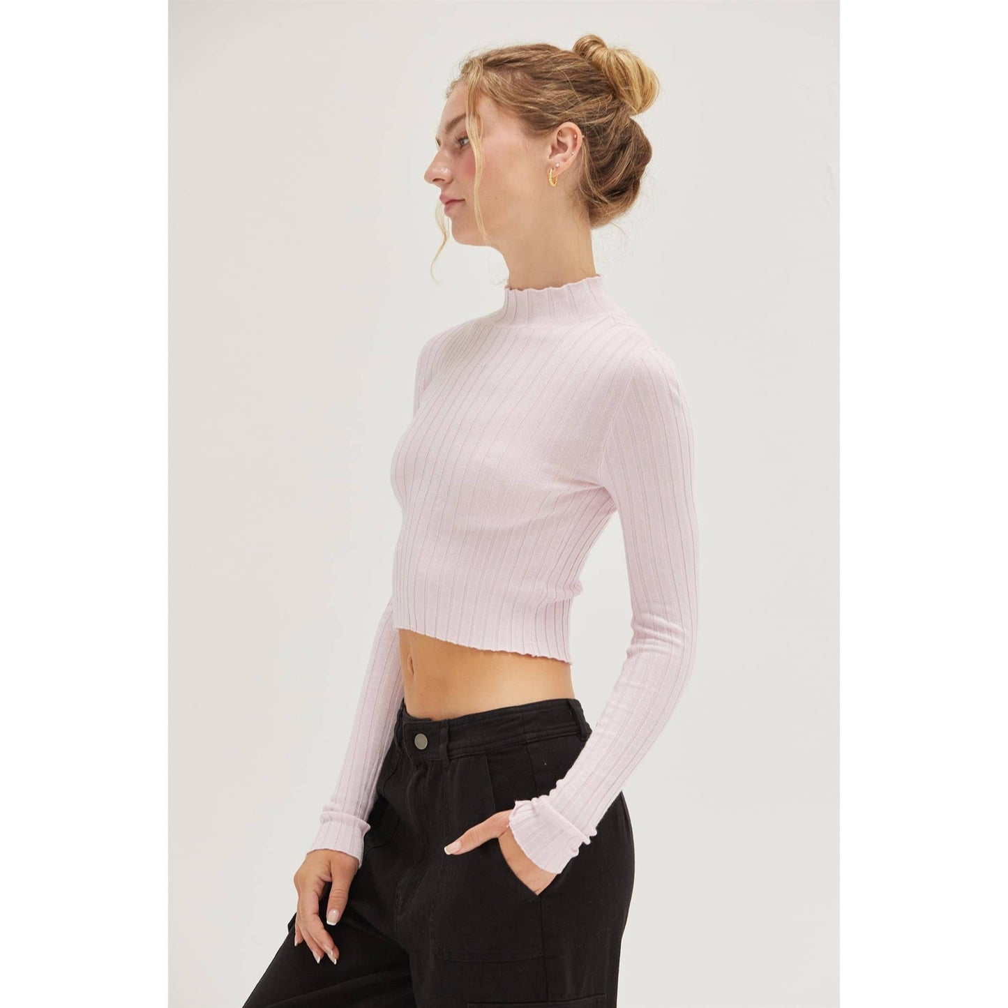 DZ24E451-MOCK NECK RIBBED KNIT CROP TOP