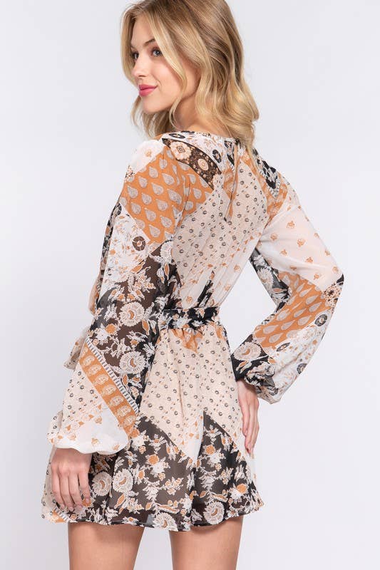 ✨ Bohemian Patchwork Print Wrap Romper
