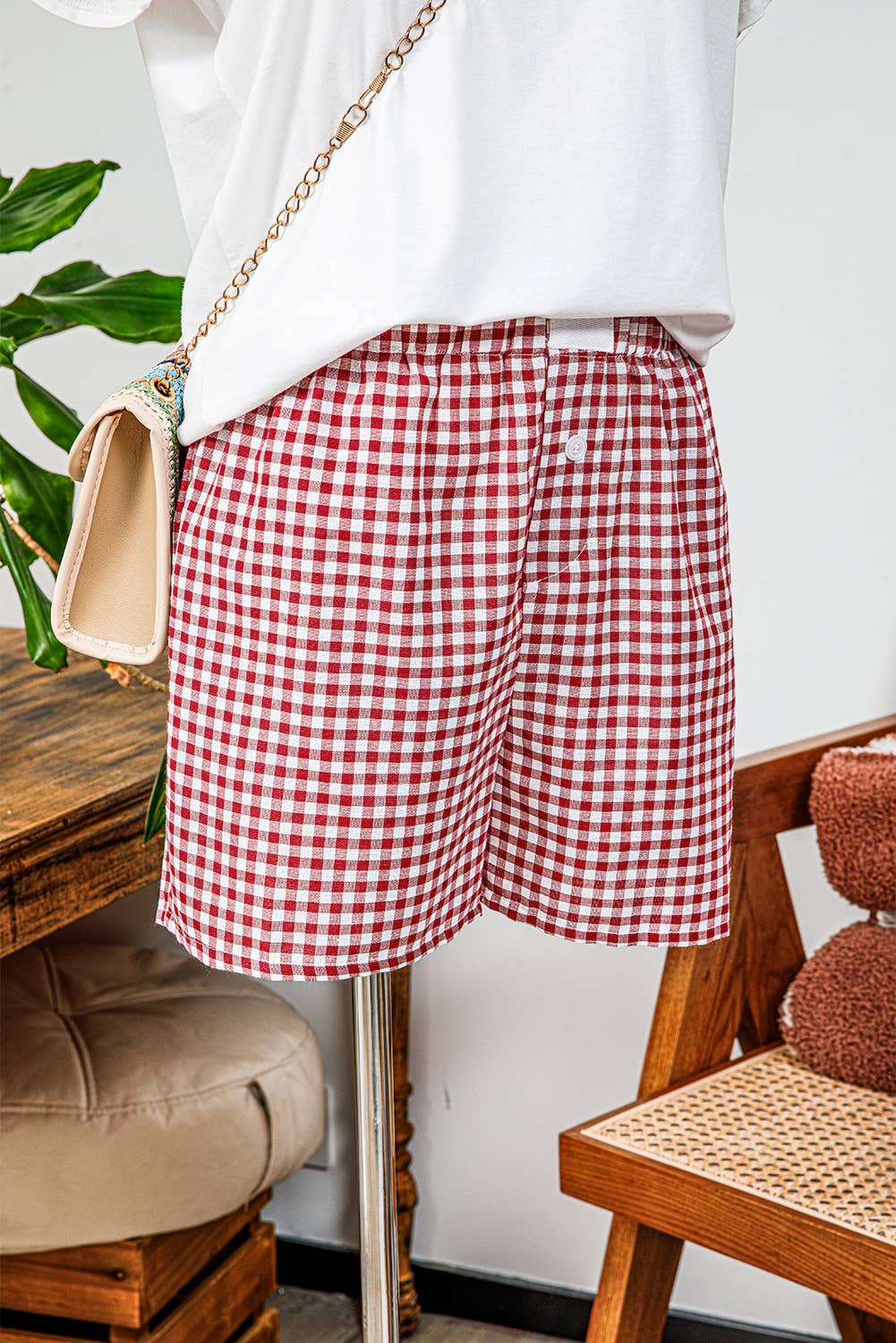 Plaid Gingham Printed High Waist Shorts