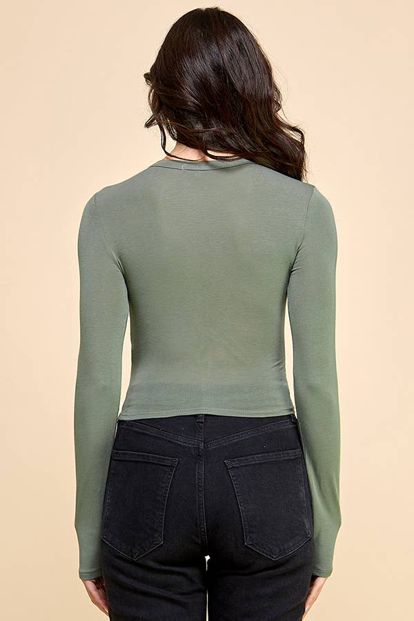 Cut Out Front Doubled Long Sleeve Crop Top