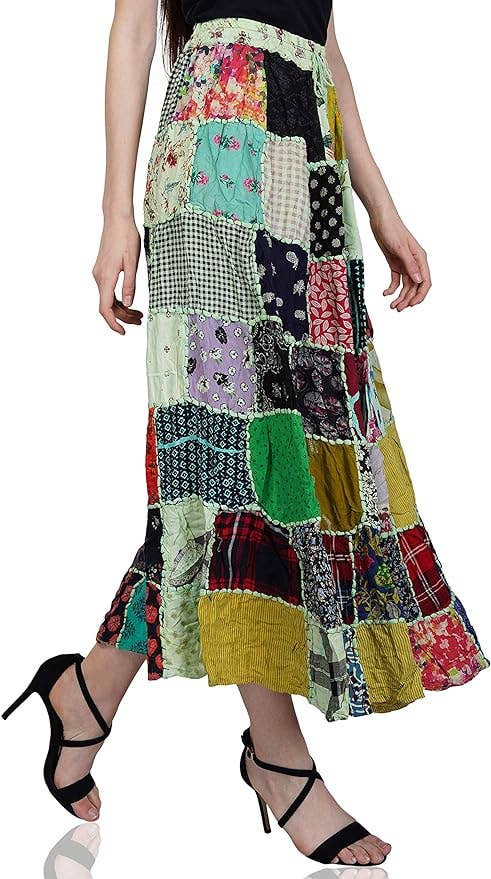 Women's Hippie Patchwork Vintage Bohemian Long Skirt Maxi