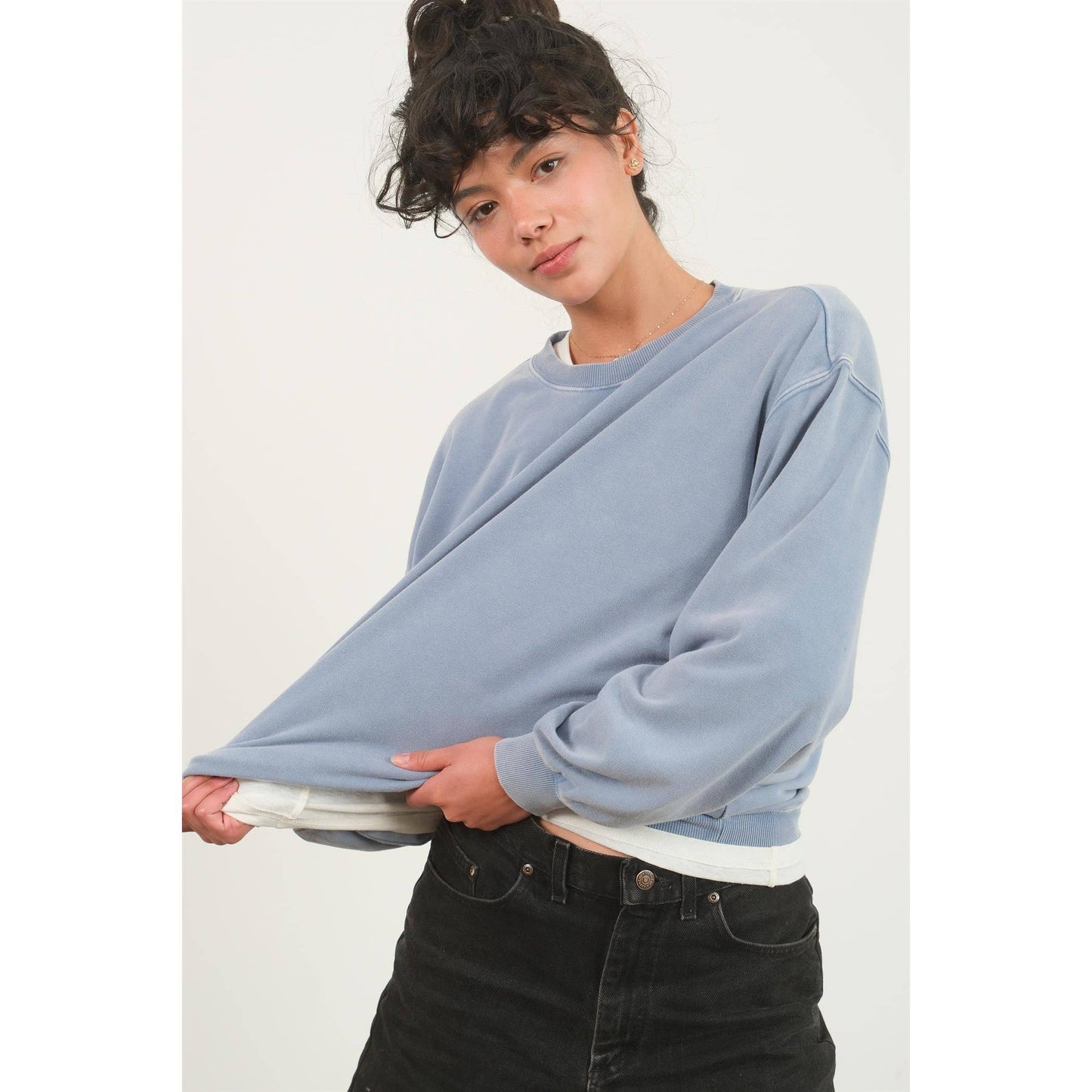 DZ24E438-Drop Shoulders Crew Neck Sweatshirt