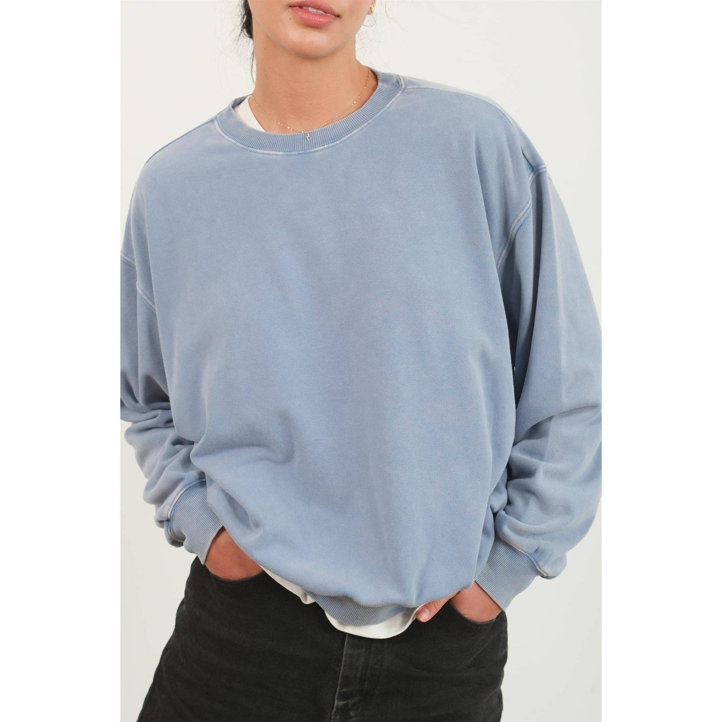 DZ24E438-Drop Shoulders Crew Neck Sweatshirt