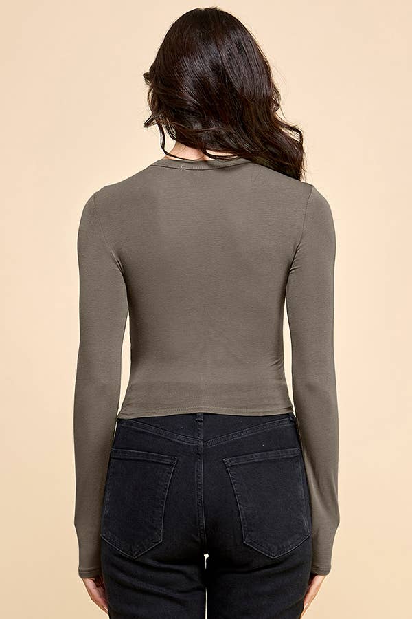 Cut Out Front Doubled Long Sleeve Crop Top