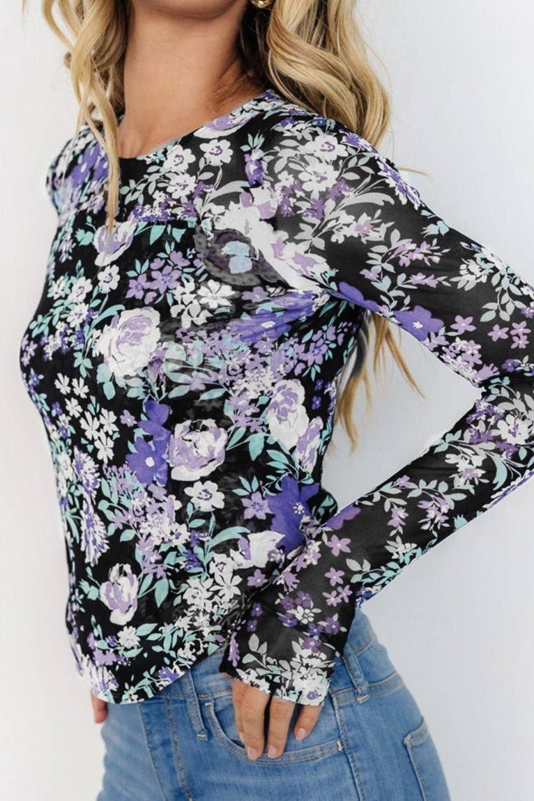 Floral Mesh Long Sleeve Top