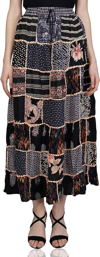 Women's Hippie Patchwork Vintage Bohemian Long Skirt Maxi