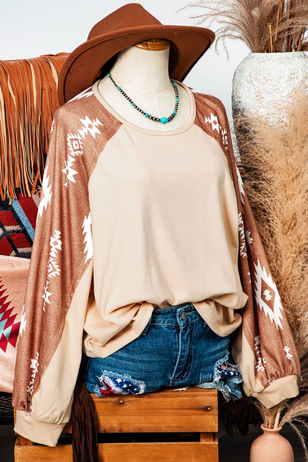 Fashion-W Fall Clothing Western Patch Long Sleeve Top