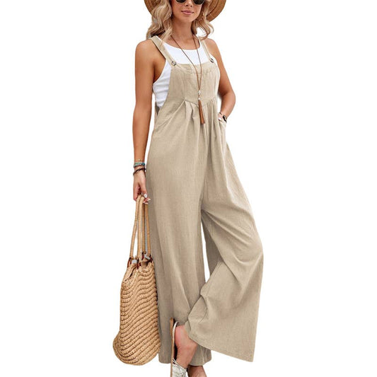 Solid Color Botton Strape Overalls Daily Jumpsuit SKJ2357