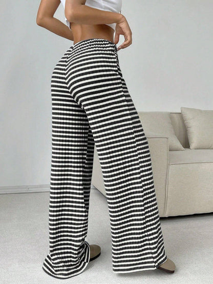 Striped Drawstring Wide Leg Lounge Pants