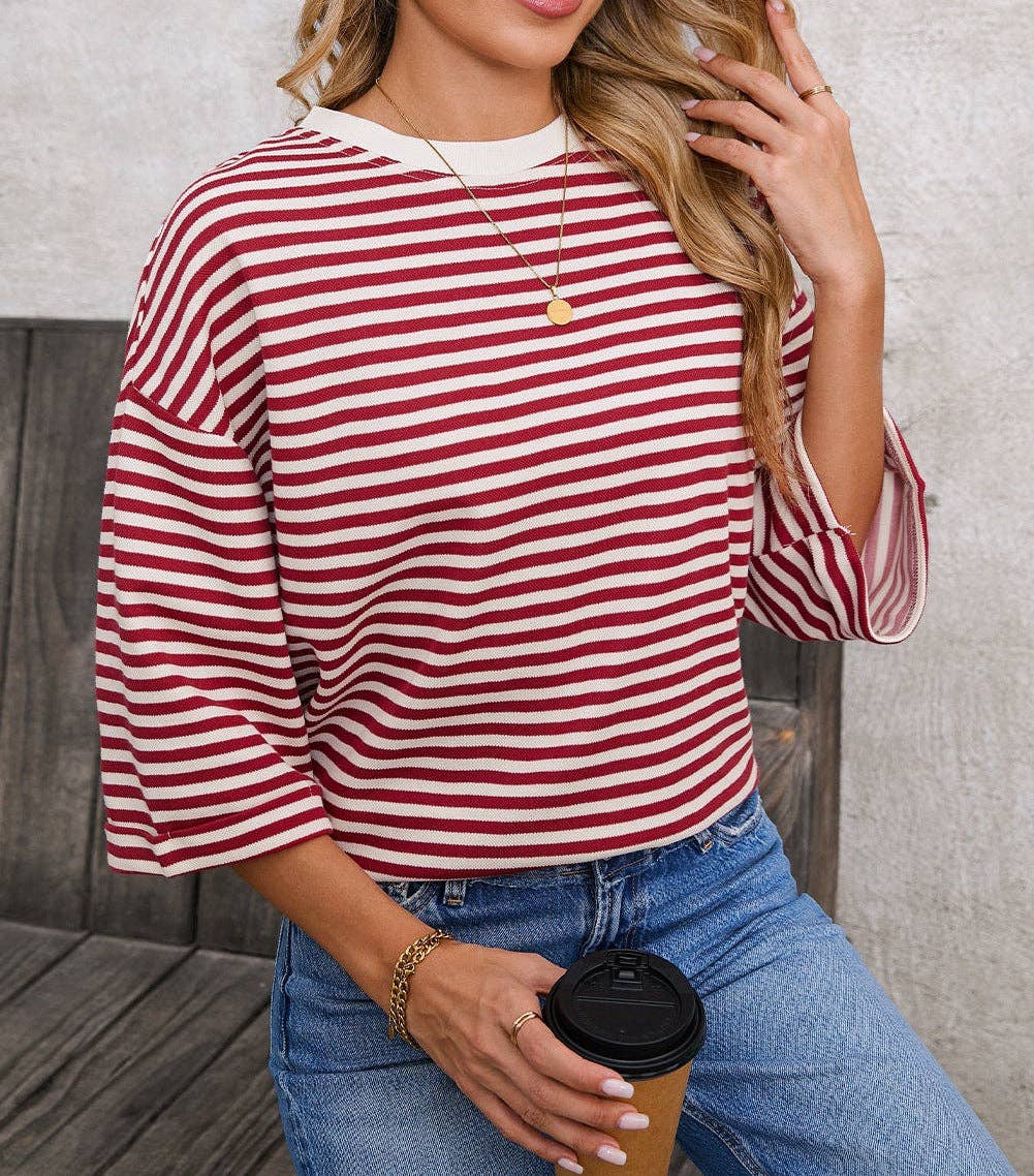Green Striped Knit Back Bow Tie Open Back Top Women