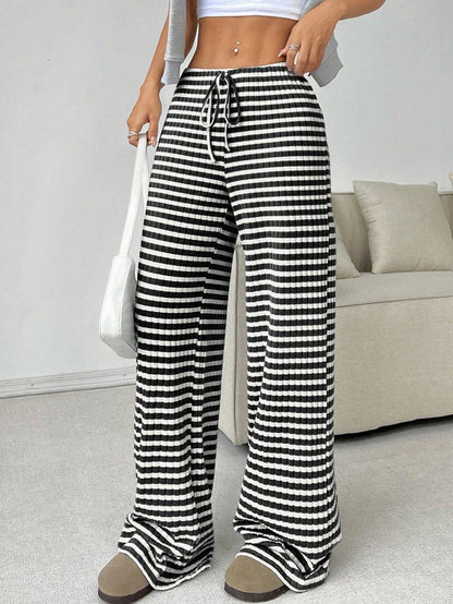 Striped Drawstring Wide Leg Lounge Pants