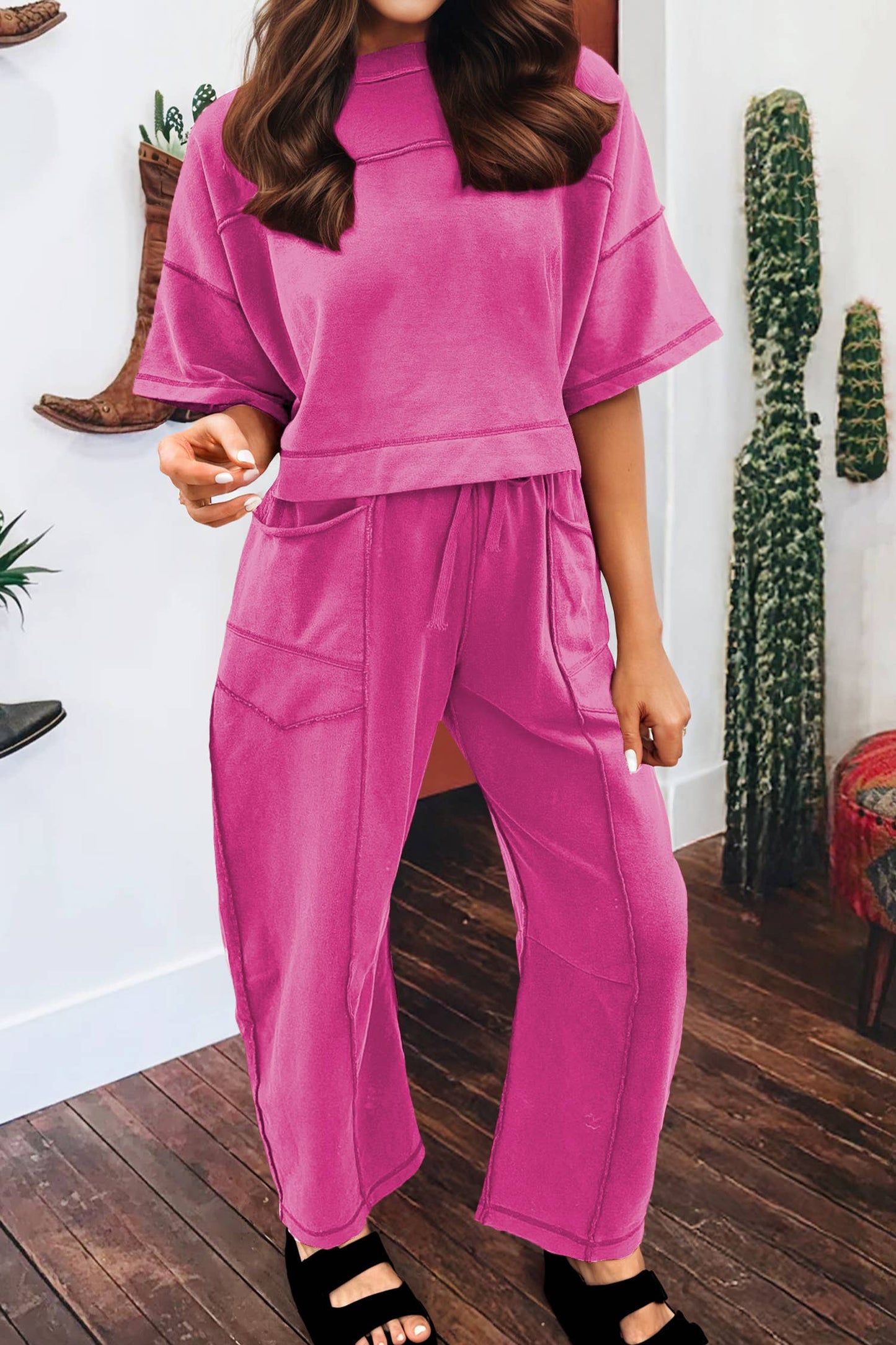 Summer 2026 Drop Shoulder Boxy Tee and Barrel Pants Set